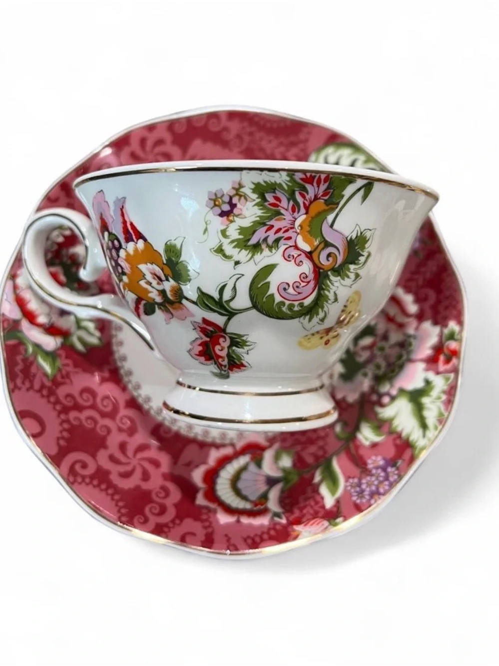Pink Floral China Teacup and Saucer Set